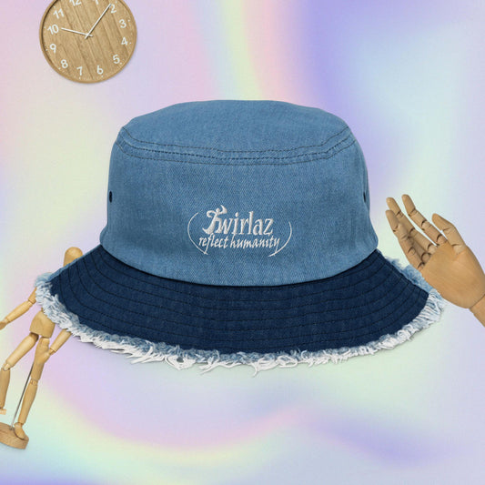 Distressed denim bucket hat