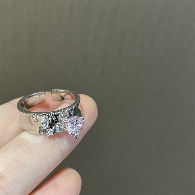 Crystal Love Heart Open Rings